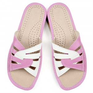 Papuci de Casa Vara din Piele Culoare Alb/Roz Model 'Glaucia' Dusty Pink