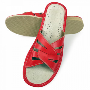 Papuci de Casa Vara din Piele Culoare Rosu Model 'Drusilla'