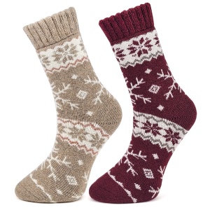 Pesail Snoflake Paradise Warm Alpaca Wool Socks - Burgundy Snow Set of 2 Pairs