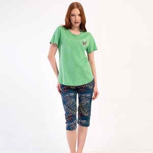 Pijama Damă cu Pantalon Trei Sfert Vienetta 'Good Thinks Take Time' | Croială Lejeră Mărimi Mari