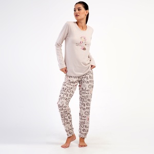 Pijama Dama din Bumbac 100% Vienetta, Model 'Good Morning!'. Prezentare pijama din față.