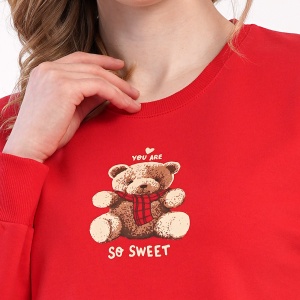Pijama din Bumbac Vătuită la Interior Vienetta, Model 'You are So Sweet' - Pijama detaliu imprimeu bluză.