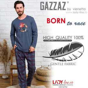 Pijamale Barbati Bumbac 100% Gazzaz by Vienetta 'Born to Ride' Gray