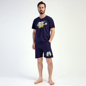 Pijamale Bărbați cu Pantalon Scurt Vienetta|MAN 'Selfie with Beer' Blue - Prezentare pijama din față.