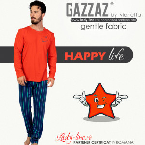 Pijamale Barbati din Bumbac 100% Gazzaz by Vienetta Model 'Happy Life' Red