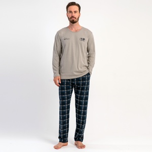 Pijamale Bărbați din Bumbac 100% Vienetta | MAN Model 'World Wide' Gray | Confort, Stil și Aventură