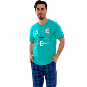 Pijamale Barbati Marimi Mari Gazzaz by Vienetta Model 'Awesome City' Green