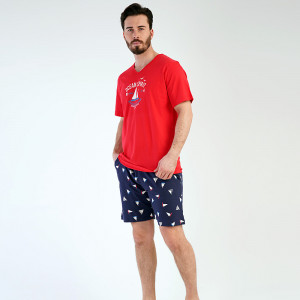 Pijamale Barbati Pantalon Scurt Vienetta | MAN Model 'Ocean Spirit' Red