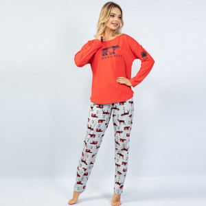Pijamale Confortabile din Bumbac Vienetta Model 'Mama Bear' Red