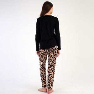 Pijamale Dama din Bumbac 100% Vienetta, Model 'Be Cool and Kind' Black