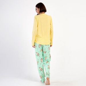 Pijamale Dama din Bumbac 100% Vienetta, Model 'Funny Day' Yellow. Prezentare pijama din spate.