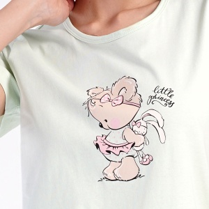 Pijamale Dama din Bumbac 100% Vienetta, Model 'Little Princess' | Relaxare si Confort in Stil Prințesă! Prezentare detalii imprimeu frontal.