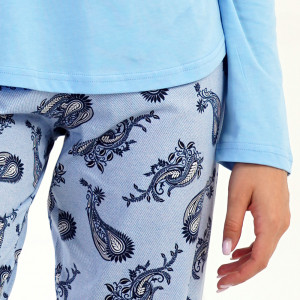Pijamale Dama din Bumbac 100% Vienetta, Model 'Shine Bright' Blue