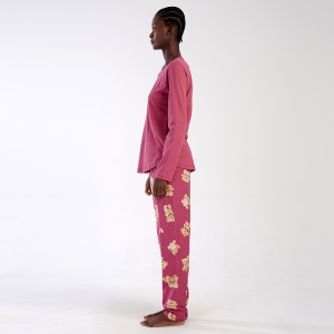 Pijamale Dama din Bumbac Vienetta Model 'Hi There' | Confort si Bună Dispoziție. Prezentare din lateral.