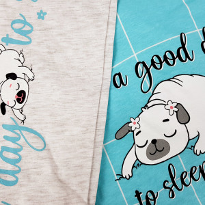 Pijamale Dama din Bumbac Vienetta Model 'It's a Good Day to Sleeping' Blue