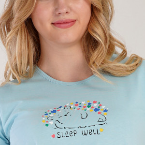 Pijamale Dama din Bumbac Vienetta, Model 'Sleep Well' Blue Topaz