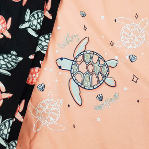 Pijamale Dama din Bumbac Vienetta Model 'Turtley Awesome' Pink