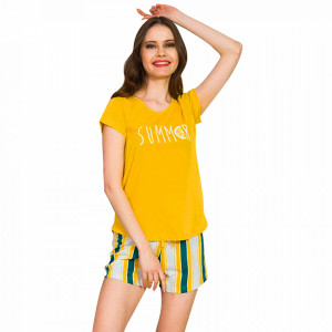Pijamale Dama Vienetta Bumbac 100%, 'Summer' Yellow