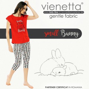 Pijamale Dama Manesca Scurta Pantalon 3/4 Vienetta Model 'Small Bunny'