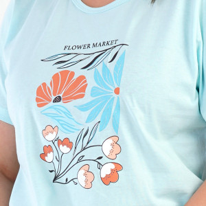 Pijamale Dama Marimi Mari Vienetta Model 'Flower Market' Pastel Turquoise