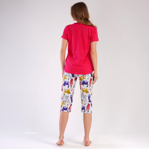 Pijamale Dama Vienetta din Bumbac 100%, Model 'Born To Be Happy' Red 
