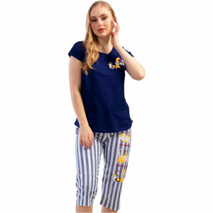 Pijamale Dama Vienetta din Bumbac 100%, Model 'Cute Cat' Blue