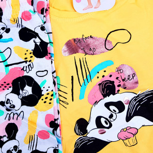 Pijamale Dama Vienetta din Bumbac cu Pantalon 3/4 Model 'Panda's Dream' Yellow
