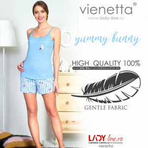 Pijamale Dama Vienetta, 'Yummy Bunny' Culoare Albastru