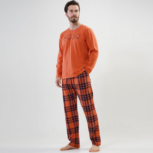 Pijamale din Bumbac Vienetta | MAN Model 'Eat, Play, Repeat, Sleep' Orange