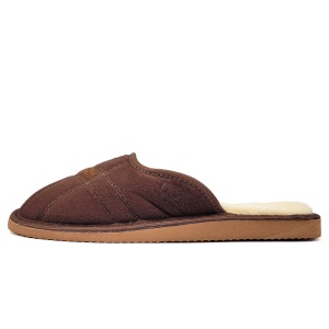 Papuci de Casă Plușați Îmblăniți ci Lână, Model 'Soft & Strong' Classic Brown - Papuci vedere din lateral.