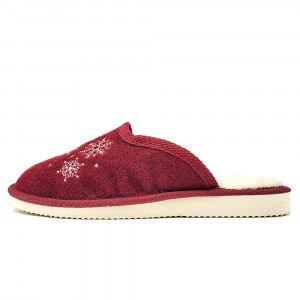 Papuci de Casa din Postav Imblaniti cu Lana de Oaie 'Rustic Snowfall' Burgundy