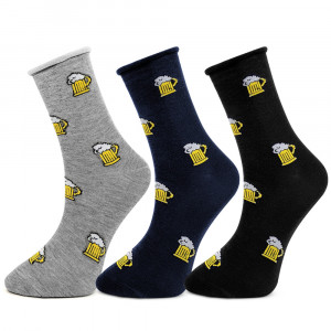 Set Sosete Medicale Clasice Barbati Model 'I Love Beer' 3 Buc, Culori Negru, Albastru, Gri