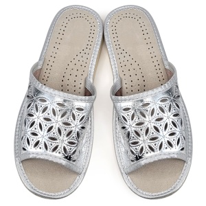 Silver Leather Slippers 'Elaborate Patrol' Silver | Style and Comfort at Home