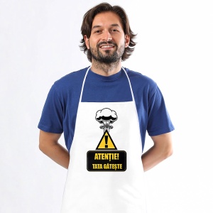 Șorț de Bucătărie Personalizat Model 'Atenție-Tata Gătește' | Mărime Universală, Un Cadou Exploziv