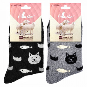 Șosete din Lână Set 2 Perechi Model 'Wool Kitty' Culoare Gri si Negru