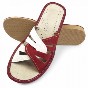 Papuci de Casa Vara din Piele Culoare Alb/Visiniu Model 'Glaucia'