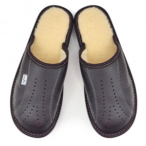 Thick Sole Leather Slippers with Wool Lining, 'Luxury Woman' Heat Model