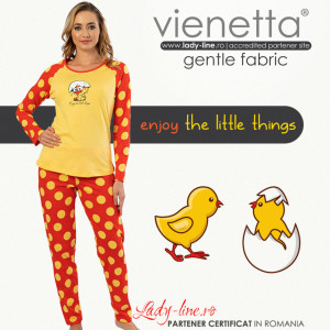 Pijamale Confortabile DamaVienetta Model 'Enjoy the Little Things' Yellow