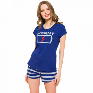 Pijamale Dama Vienetta, 'Mommy Charge' Culoare Albastru