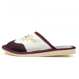 Papuci de Casa din Piele Culoare Alb, Model 'Summer London Brogue' Burgundy