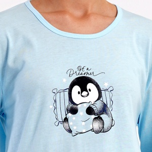 Pijama Damă din Bumbac 100% Vienetta, Model 'Be a Dreamer' - Prezentare pijama detaliu imprimeu.