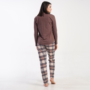 Pijama Damă Vienetta, Model 'Enjoy the Bitter Sweet Taste of Life' Brown-Prezentare pijama din spate.