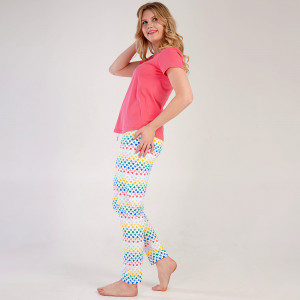 Pijamale Dama din Bumbac Vienetta, Model 'Sleep Well' Strawberry Pink