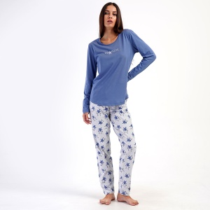 Pijamale Dama din Bumbac Vienetta Model 'Star Girl' | Stralucire și Eleganță. Prezentare din față.