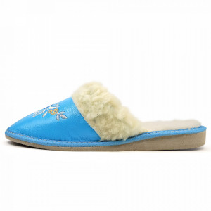Papuci de Casa Dama Imblaniti cu Lana de Oaie Model 'Akna Rogue' Blue