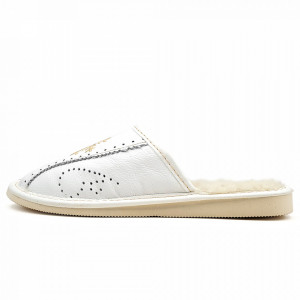 Papuci de Casa Dama Imblaniti cu Lana de Oaie Model 'Frozen Winter' White