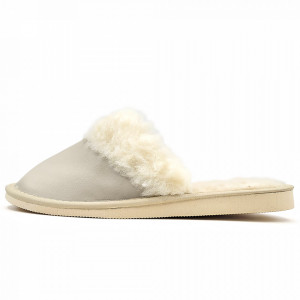 Papuci de Casa Dama Imblaniti cu Lana de Oaie Model 'Joy Season' Cream