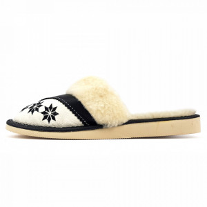 Papuci de Casa Dama Imblaniti cu Lana de Oaie Model 'Spirit of Winter' Black