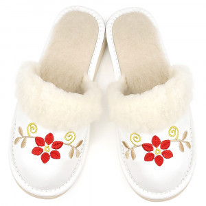 Women's Slippers Lined with Sheep Wool Model 'FairyLand' White