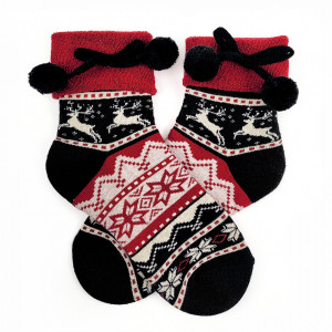 Sosete Calduroase Dama cu Pom Pom Velvet, Model 'Joy and the Good Life' Black